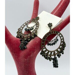 Yochi N.Y. Green Crystal Rhinestone Elegant Chandelier Earrings-NEW NOS